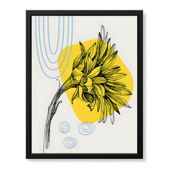 Black Flower Over Yellow & White Background | Abstract Floral Artwork #00199