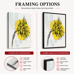Black Flower Over Yellow & White Background | Abstract Floral Artwork #00199
