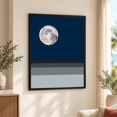Navy Blue & Grey Moon | Abstract Office Artwork #002
