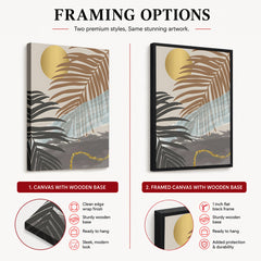 Black & Grey Tropical Leaves Over Gold Moon | Abstract Floral Artwork #00202
