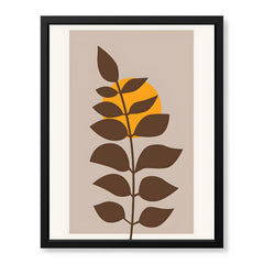 Beautiful Brown Tropical Leaves Over Gold Sun | Abstract Floral Artwork #00203