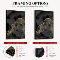 Black & White Background With Golden Lines | Abstract Office Artwork #0021