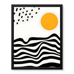 Black & White Waves Design With Gold Moon Over White Background | Abstract Nature Artwork #00211