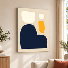 Blue & Gold Abstract Design Over Beige Background | Abstract Office Artwork #00217