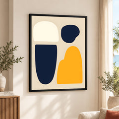 Blue & Gold Abstract Design Over Beige Background | Abstract Office Artwork #00218