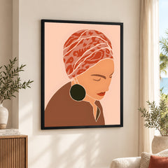 Brown & Orange Women Face Art | Abstract Fashion Artwork #0022