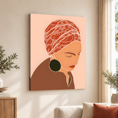 Brown & Orange Women Face Art | Abstract Fashion Artwork #0022