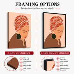 Brown & Orange Women Face Art | Abstract Fashion Artwork #0022