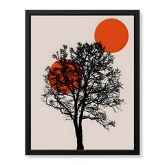 Beautiful Black Tree Over Red Sun With Beige Background | Abstract Nature Artwork #00228
