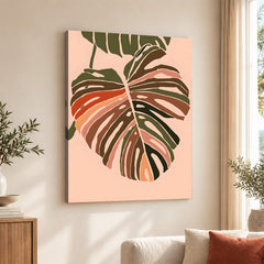 Coloful Tropical Leave on Beige Background | Abstract Floral Artwork #0023