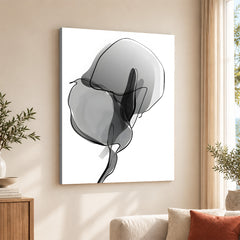Black & White Floral Oil Paint Art Over White Background | Abstract Floral Artwork #00233