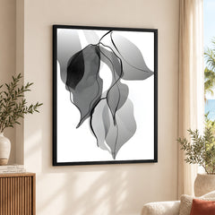 Black & White Floral Oil Paint Art Over White Background | Abstract Floral Artwork #00234