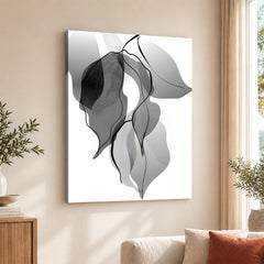 Black & White Floral Oil Paint Art Over White Background | Abstract Floral Artwork #00234