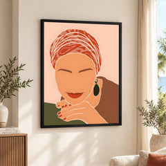Brown & Orange Women Face Art | Abstract Fashion Artwork #0024
