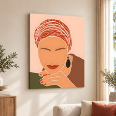 Brown & Orange Women Face Art | Abstract Fashion Artwork #0024