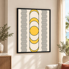 Black Line Art With Golden Moon Over Beige Background | Abstract Office Artwork #00255