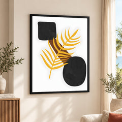 Black & Gold Tropical Leaves Over White Background | Abstract Floral Artwork #00258
