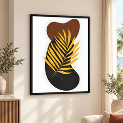 Black & Gold Tropical Leaves Over White Background | Abstract Floral Artwork #00259
