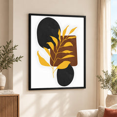 Black & Gold Tropical Leaves Over White Background | Abstract Floral Artwork #00260