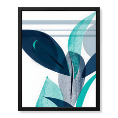 Blue & Green Colorful Abstract Tropical Leaves Over White Background | Abstract Floral Artwork #00264