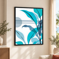 Blue & Green Colorful Abstract Tropical Leaves Over White Background | Abstract Floral Artwork #00266
