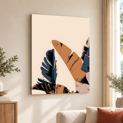 Blue & Brown Abstract Tropical Leaves Over White Background | Abstract Floral Artwork #00267