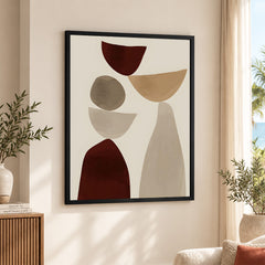 Red & Brown Geometric Shape Design Over Beige Background | Abstract Office Artwork #00271
