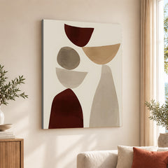 Red & Brown Geometric Shape Design Over Beige Background | Abstract Office Artwork #00271