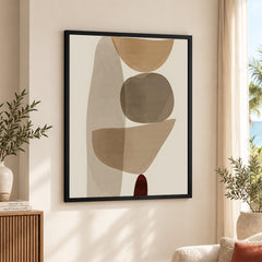 Red & Brown Geometric Shape Design Over Beige Background | Abstract Office Artwork #00272