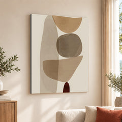 Red & Brown Geometric Shape Design Over Beige Background | Abstract Office Artwork #00272