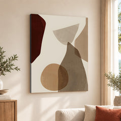 Red & Brown Geometric Shape Design Over Beige Background | Abstract Office Artwork #00273