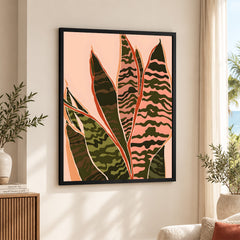 Colorful Abstract Tropical Leaves Over Beige Background | Abstract Floral Artwork #00277