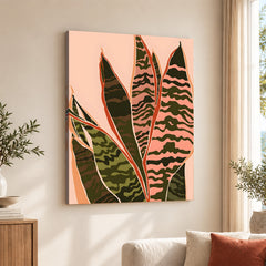 Colorful Abstract Tropical Leaves Over Beige Background | Abstract Floral Artwork #00277