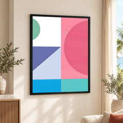 Pink & Blue Colorful Abstract Design Over White Background | Abstract Office Artwork #00285