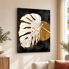 Gold & white Abstract Floral Design Over Black Background | Abstract Floral Artwork #00287