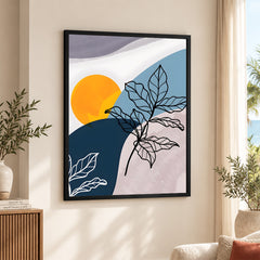 Black & White Floral Design With Moon Over Colorful Background | Abstract Floral Artwork #00294