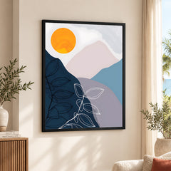 Black & White Floral Design With Moon Over Colorful Background | Abstract Floral Artwork #00295