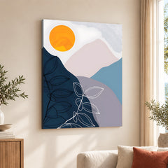 Black & White Floral Design With Moon Over Colorful Background | Abstract Floral Artwork #00295