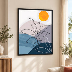 Black & White Floral Design With Moon Over Colorful Background | Abstract Floral Artwork #00297