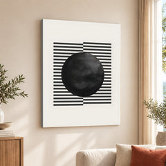 Black & Grey Moon With Lines | Abstract Office Artwork #003