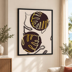 Golden & Purple Brown Tropical Leaves Over Beige Background | Abstract Floral Artwork #00301
