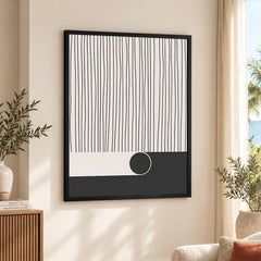 Black & White Linear Design Over Moon Shape Abstract | Abstract Office Artwork #00306