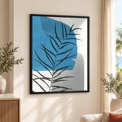 Beautiful Tropical Leaves Over Blue & Grey Background | Abstract Floral Artwork #00308