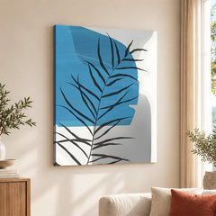 Beautiful Tropical Leaves Over Blue & Grey Background | Abstract Floral Artwork #00308