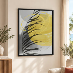 Beautiful Tropical Leaves Over Yellow & Grey Background | Abstract Floral Artwork #00310