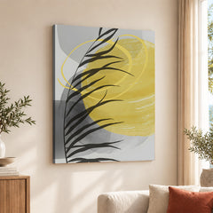 Beautiful Tropical Leaves Over Yellow & Grey Background | Abstract Floral Artwork #00310