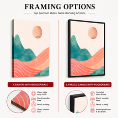 Orange & Green Abstract Mountain Design With Moon | Abstract Nature Artwork #00311