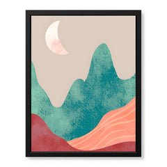 Orange & Green Abstract Mountain Design With Moon | Abstract Nature Artwork #00312