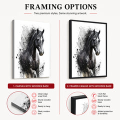 Aesthetic Black & White Horse Over White Background | Abstract Animal Artwork #00329