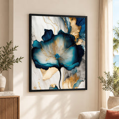 Blue & Green Abstract Floral Art Over Grey Background | Abstract Floral Artwork #00331
